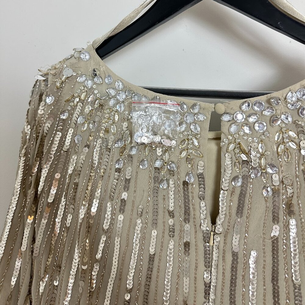 MAC DUGGAL Embellished Beaded Column Cape Gown in Champagne Size US 16 - Picture 11 of 14